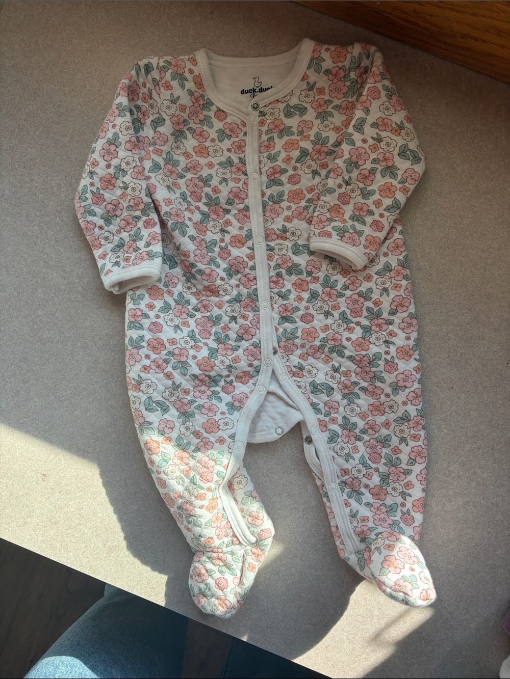 Floral Footed One-Piece in Pink and Green